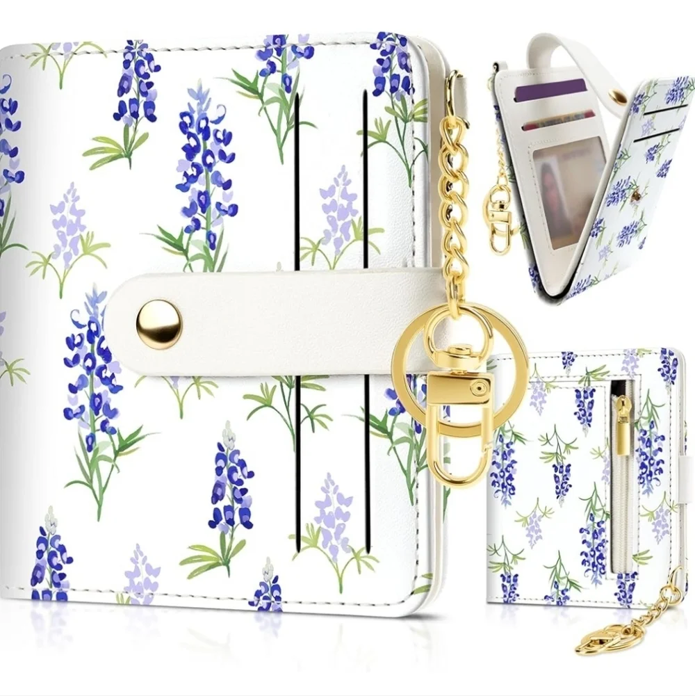 Floral White and Purple Wallet with Gold Accents